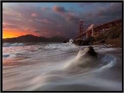 Golden Gate, Słońca, San Francisco, Morze, Most, Zachód